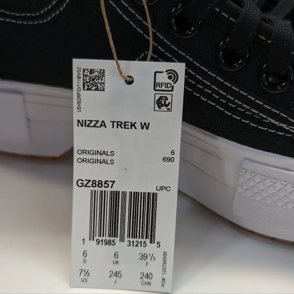 Adidas Nizza Trek Black White Casual Platform Hi Top Canvas Sneakers Women's 7.5 - Picture 10 of 11